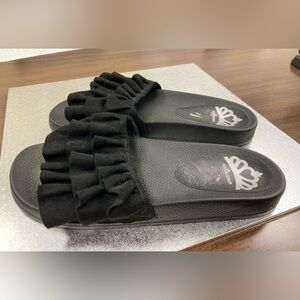 Fergalicious black slides with ruffles